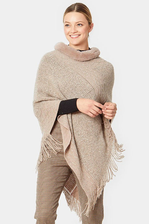 Faux Fur Poncho Taupe