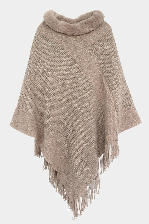 Faux Fur Poncho Taupe